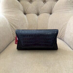 NEW Auth BYRON NY Genuine Crocodile Black Flap Clutch Bag...GORGEOUS!